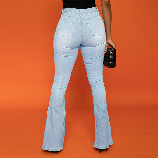 Damen Taillenhohe figurbetonte Schlagjeans aus Stretch-Denim mit ausgestelltem Bein Shop Nory