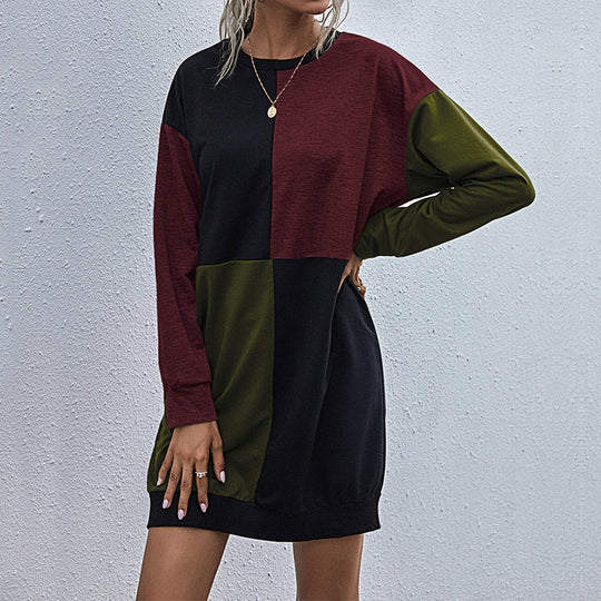 Damen Langarm-Sweatkleid mit Blockpaneelen und weitgeschnittener Passform Shop Nory