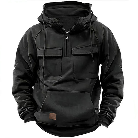 Herren nan Utility Kapuzenpullover mit aufgesetzten Brusttaschen und halbem Reißverschluss Shop Nory