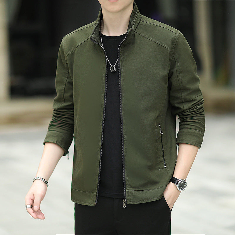 Herren Minimalistische Utility-Übergangsjacke aus Baumwoll-Canvas mit Stehkragen und Reißverschlusstaschen Shop Nory