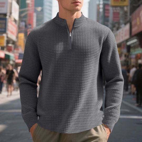 Herren Stepp-Quarter-Zip-Pullover mit Karomuster und Stehkragen Shop Nory
