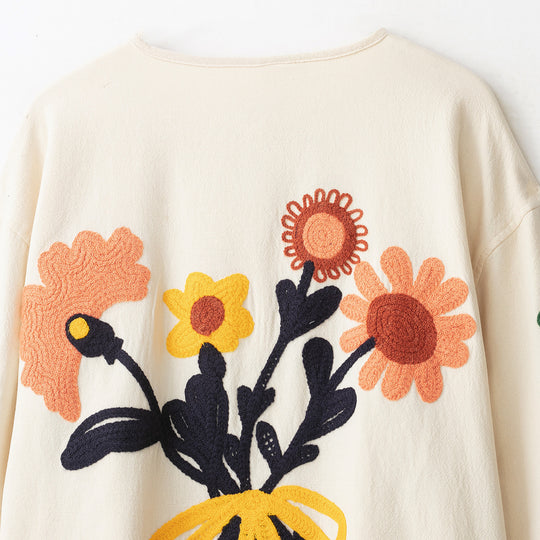 Damen Bestickte Oversize Baumwolljacke mit Blumendekor und Knopfleiste Shop Nory