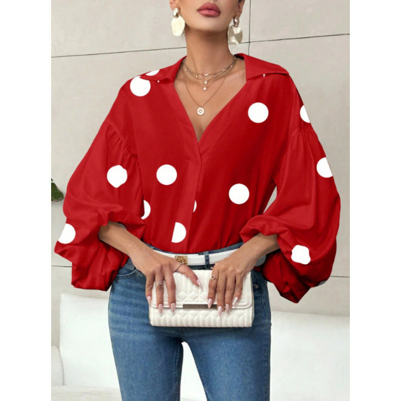 Damen Bluse mit voluminösen Ballonärmeln und elegantem Kragen