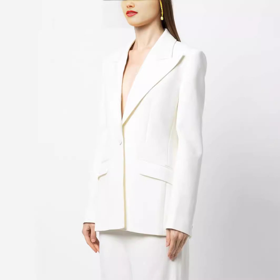 Damen Eleganter Einreihiger Maßgeschneiderter Blazer mit taillierter Schnittführung und weiter Palazzohose Shop Nory