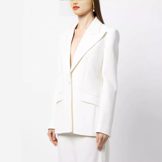 Damen Eleganter Einreihiger Maßgeschneiderter Blazer mit taillierter Schnittführung und weiter Palazzohose Shop Nory