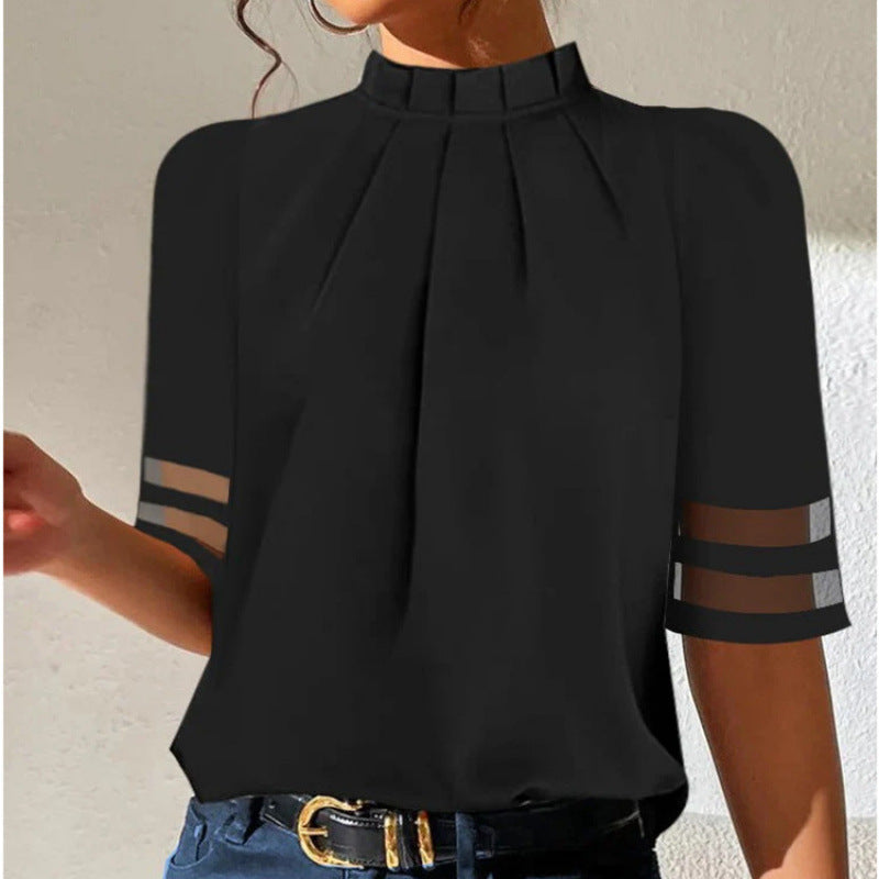Damen elegante Bluse mit transparenten Ärmeln