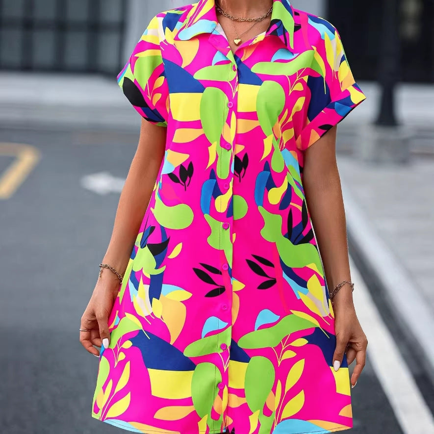 Damen Lockeres Hemdblusenkleid mit Knopfleiste, Reverskragen und floralem Print Shop Nory