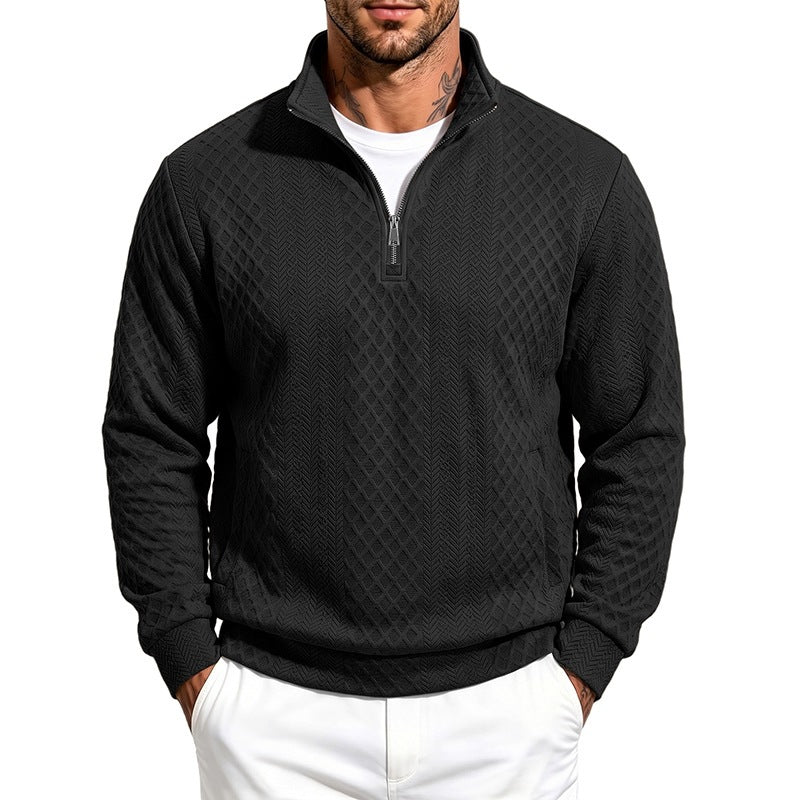 Herren Texturierter Halbzip-Pullover mit Stehkragen und Strukturmuster Shop Nory