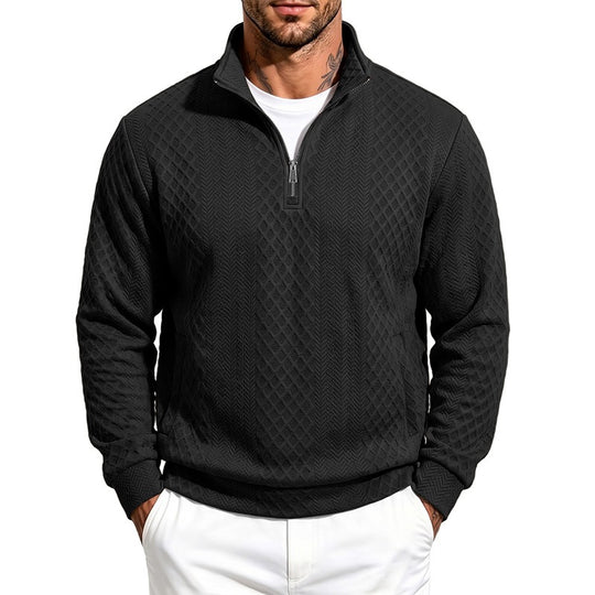Herren Texturierter Halbzip-Pullover mit Stehkragen und Strukturmuster Shop Nory