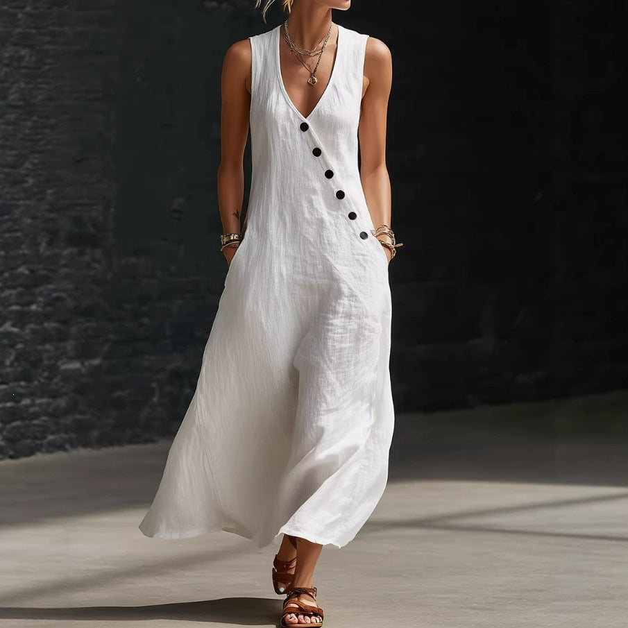 Damen Langarmkleid mit seitlichem Schlitz und Knopfdetails