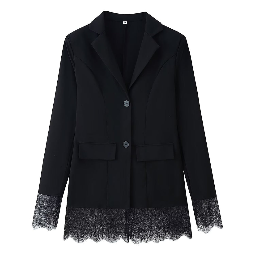 Damen Langblazer mit Spitzenbesatz an Saum und Manschetten, taillierter Schnitt Shop Nory