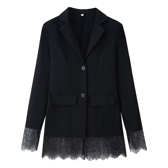 Damen Langblazer mit Spitzenbesatz an Saum und Manschetten, taillierter Schnitt Shop Nory