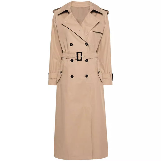 Damen Trenchcoat im Maxilänge mit doppelreihiger Knopfleiste und Taillengürtel Shop Nory