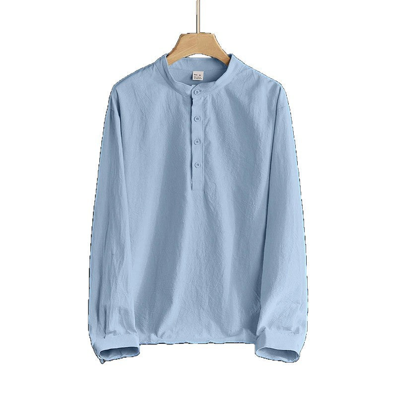 Herren Leinen-Mix Langarmshirt Henley mit Stehkragen Shop Nory