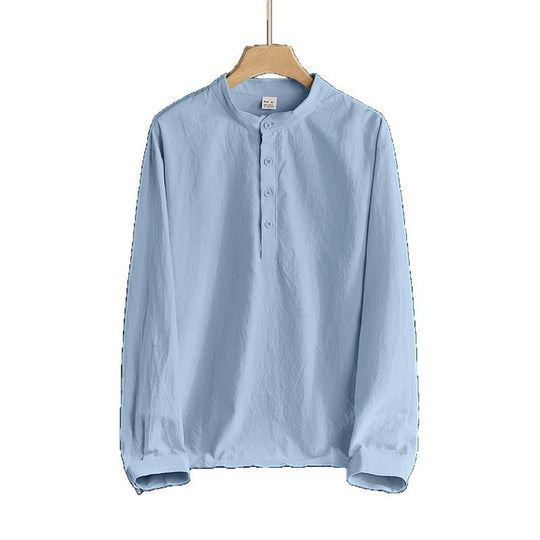 Herren Leinen-Mix Langarmshirt Henley mit Stehkragen Shop Nory