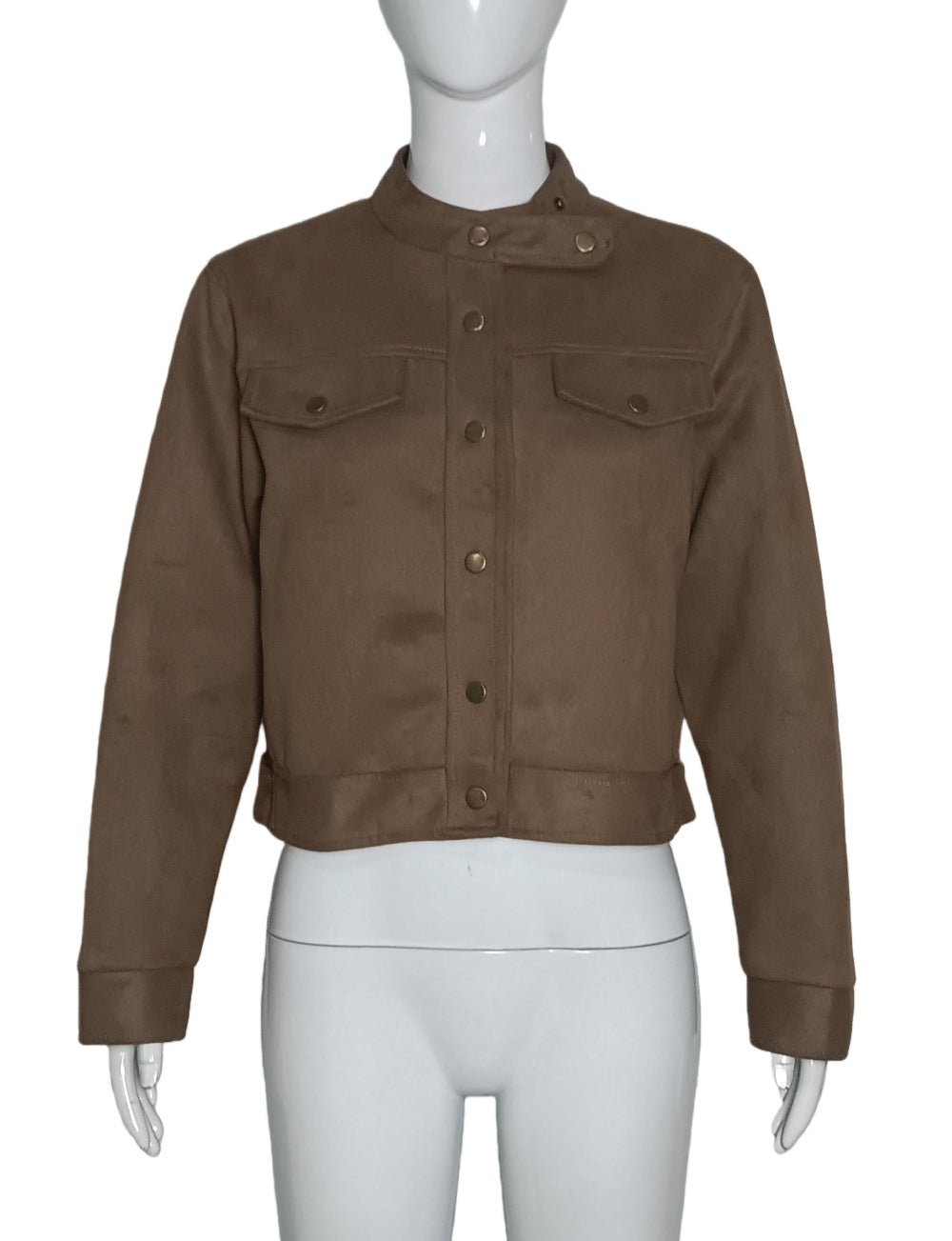 Damen Kurzjacke aus Wildlederoptik mit Stehkragen und Druckknöpfen Shop Nory
