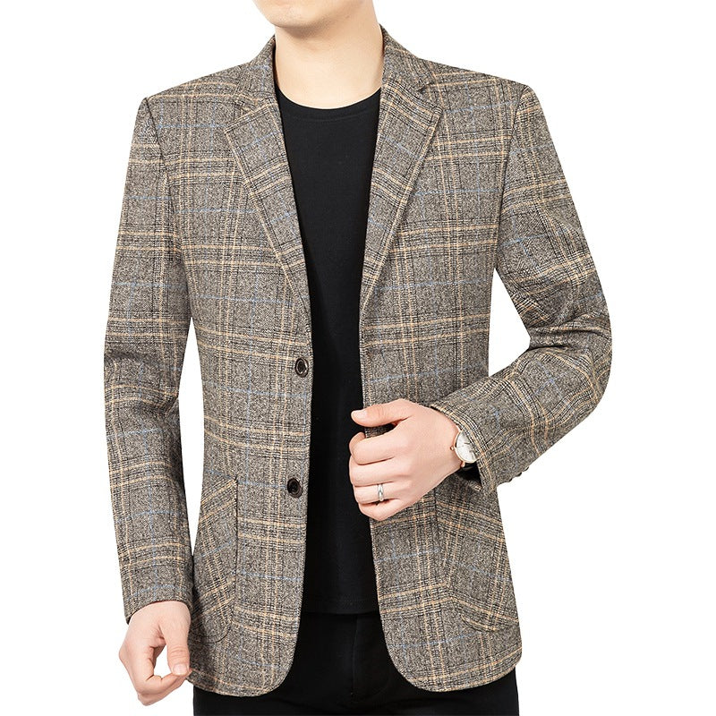 Herren Kariertes Slim-Fit Sakko mit strukturiertem Wollmix und aufgesetzten Taschen Shop Nory