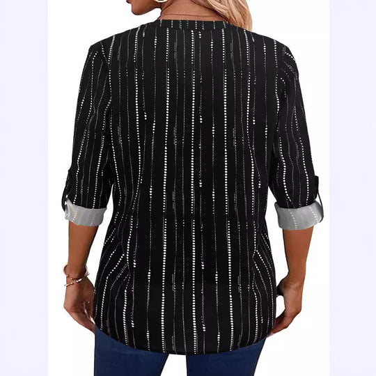 Damen Leichte Viskose-Bluse mit Stehkragen, Reißverschluss und vertikalem Punktstreifen Shop Nory