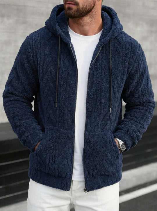 Herren kuschelige Kapuzenjacke aus Teddyfleece mit durchgehendem Reißverschluss und Kängurutaschen Shop Nory