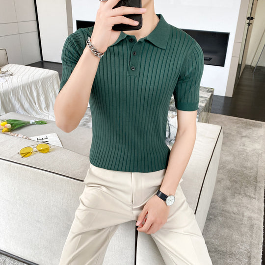 Herren Modisches Kurzarm-Polohemd mit Rippenstruktur Shop Nory