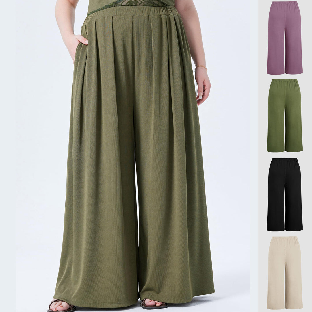 Damen Weite Feinstrick-Palazzohose mit hohem Elastikbund und Faltenfall Shop Nory