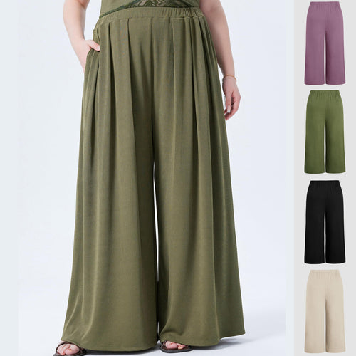 Damen Weite Feinstrick-Palazzohose mit hohem Elastikbund und Faltenfall Shop Nory