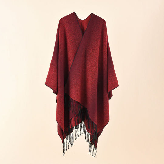 Damen Cape-Poncho aus leichtem Glanzstrick mit Ombre-Effekt und Fransensaum Shop Nory