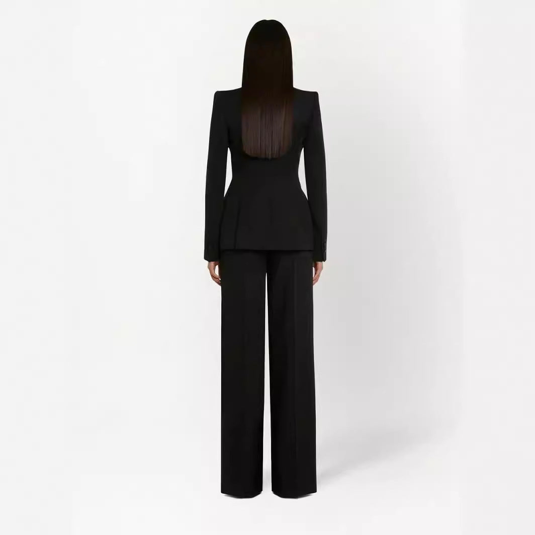 Damen Elegantes Smokingset im Tailoring mit tailliertem Einreihblazer und weiter Palazzohose Shop Nory