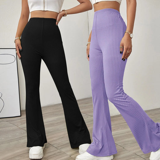 Damen gerippte hochgeschnittene Bootcut-Hose aus Stretch-Jersey mit ausgestelltem Bein Shop Nory