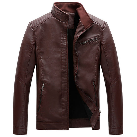 Herren Slim-Fit Lederoptik-Motojacke mit Stehkragen und Reißverschlusstaschen Shop Nory