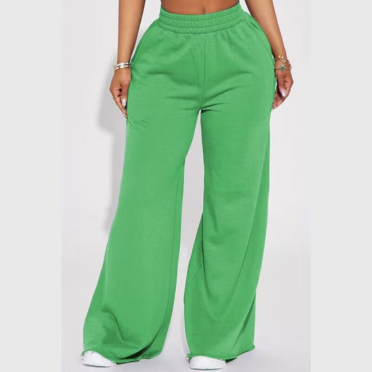 Damen nan weite Highwaist Palazzo-Loungehose mit doppelt gerafftem Komfortbund und fließender Wide‑Leg-Silhouette Shop Nory
