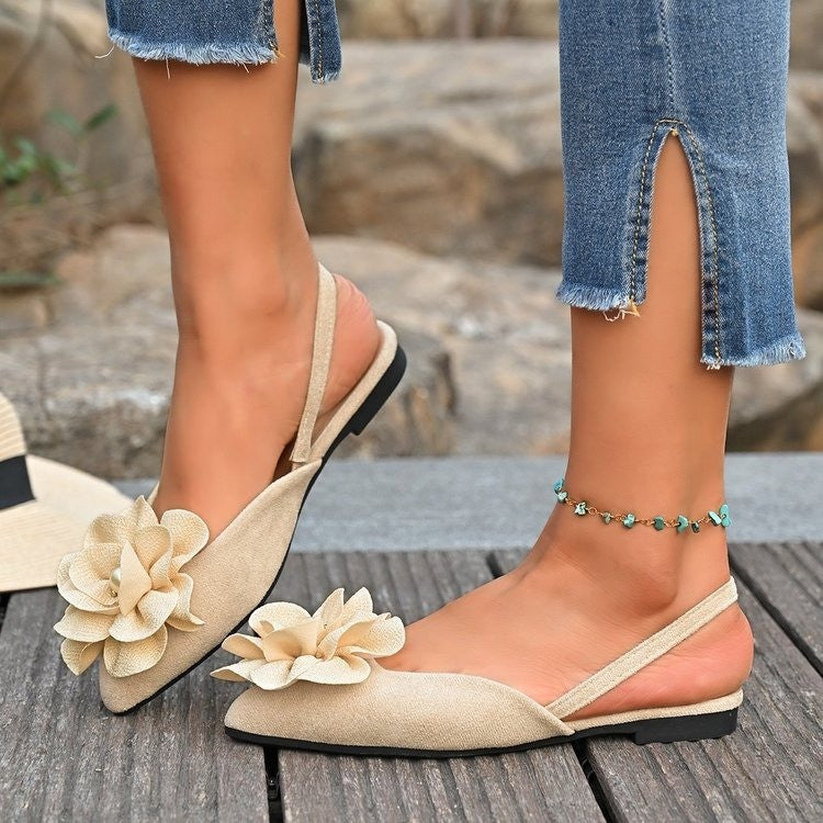 Damen Slingback-Ballerinas mit großer Blumenapplikation und flacher Komfortsohle Shop Nory