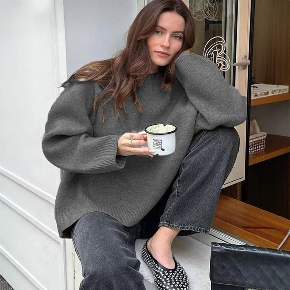 Damen Oversized Feinstrick-Pullover mit Rundhalsausschnitt und Ballonärmeln Shop Nory