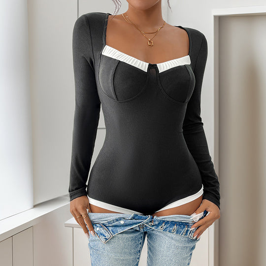 Damen Eleganter Langarm-Bodysuit Shop Nory