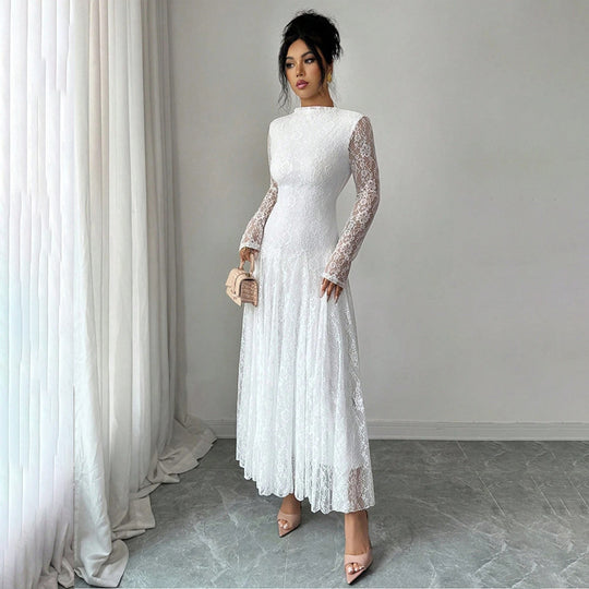 Damen Elegantes Hochzeitskleid mit Spitzenärmeln Shop Nory