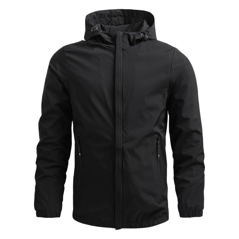 Herren leichte wasserabweisende Kapuzenjacke mit elastischen Bündchen und verdecktem Reißverschluss Shop Nory
