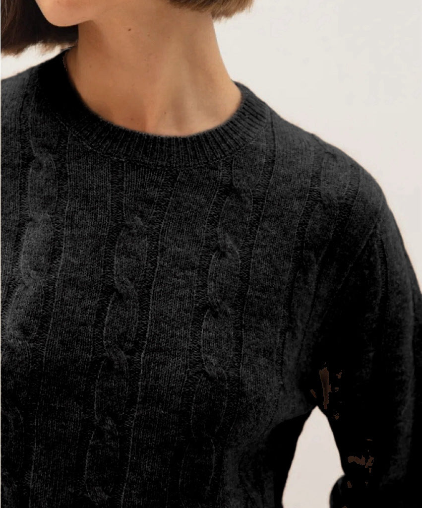 Damen Kabelstruktur‑Pullover im Zopfstrick mit Rundhalsausschnitt und nachhaltig weicher Wollmischung Shop Nory