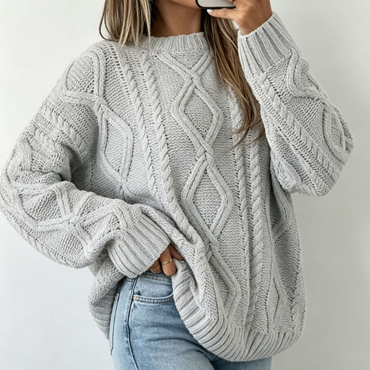 Damen Oversize Flechtstrick-Pullover mit Zopfmuster und Rundhals Shop Nory