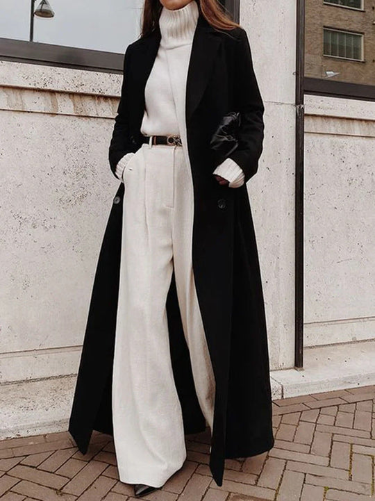 Damen Eleganter Wollmantel mit doppelter Knopfleiste und tiefen Taschen