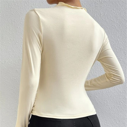 Damen Figurbetontes Langarmshirt mit Seitlicher Raffung und Drapée-Detail Shop Nory