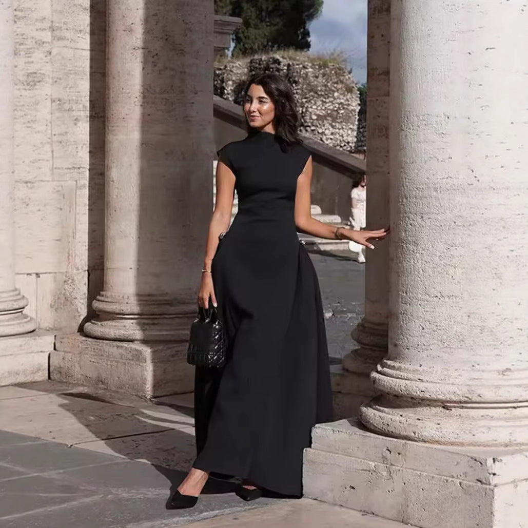 Damen A-Linien Kleid mit asymmetrischem Ausschnitt und eleganten Falten Shopnory
