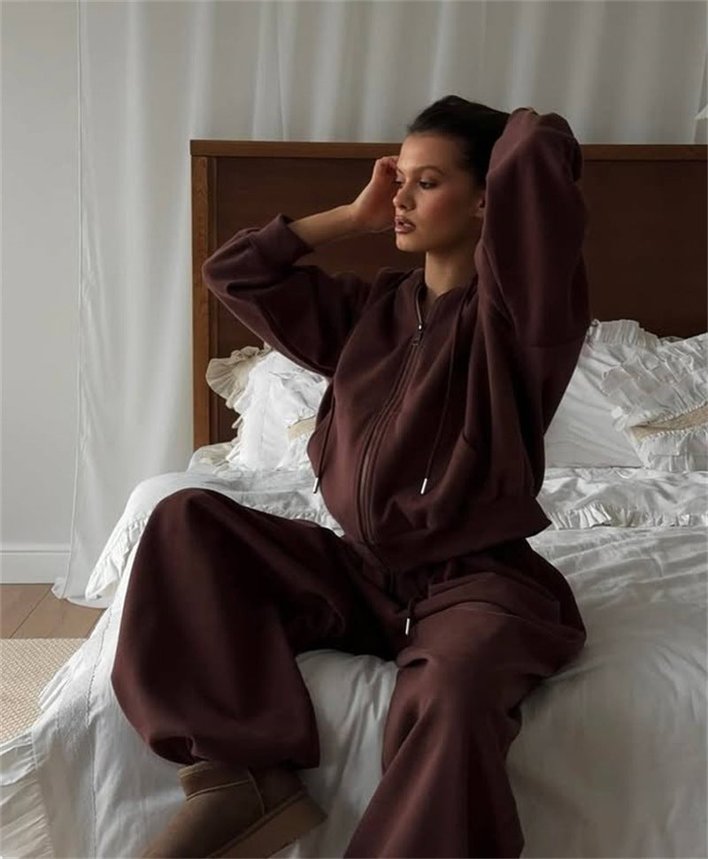 Damen oversized Kapuzenjacke mit Reißverschluss und weiten Jogginghose Lounge-Set Shop Nory