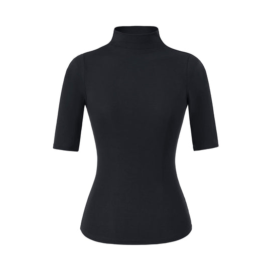 Damen Figurbetontes Stehkragen-Shirt mit halblangen Ärmeln Shop Nory
