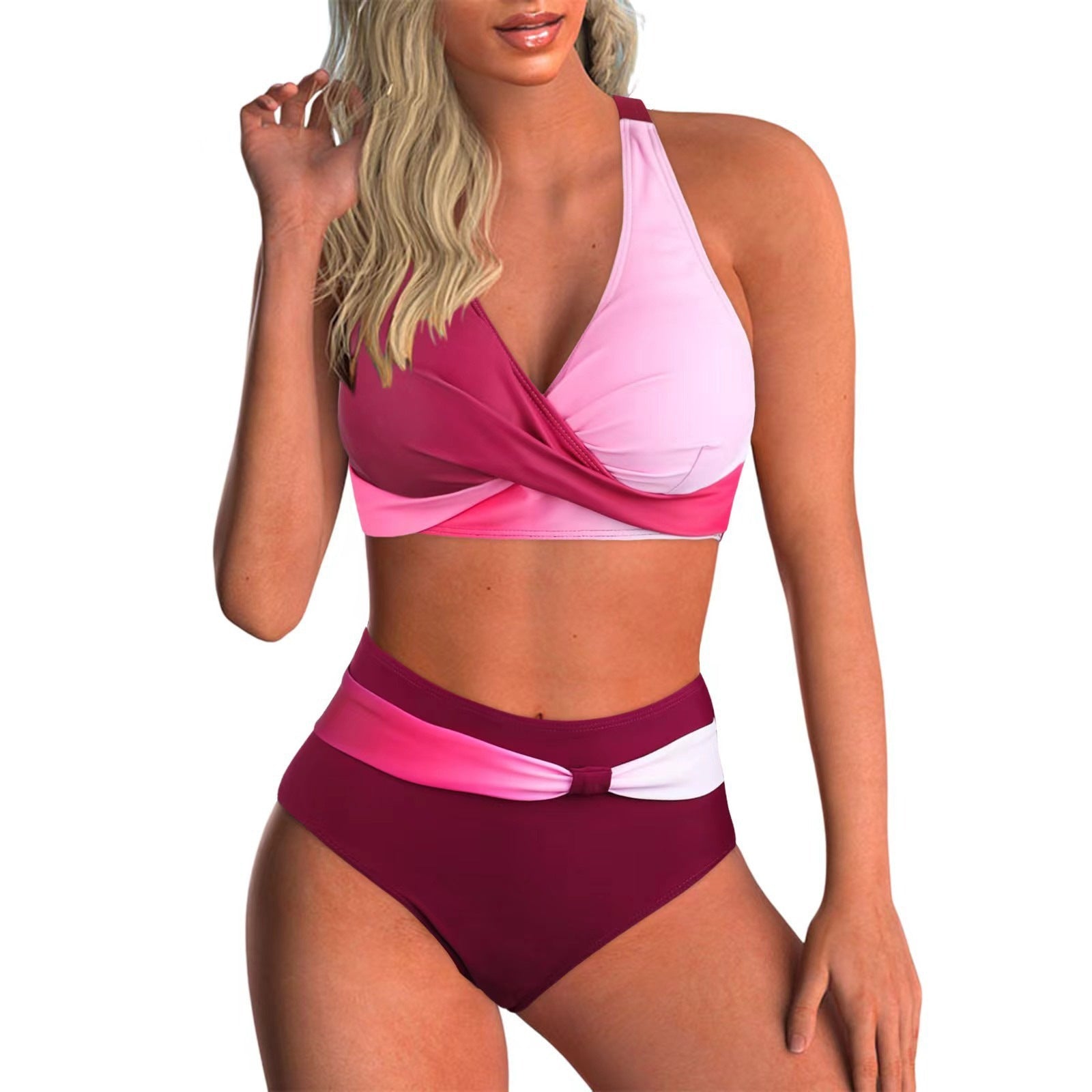 Damen Hochgeschnittenes Bikini-Set mit elegantem Wickel-Top und Comfort-Bund