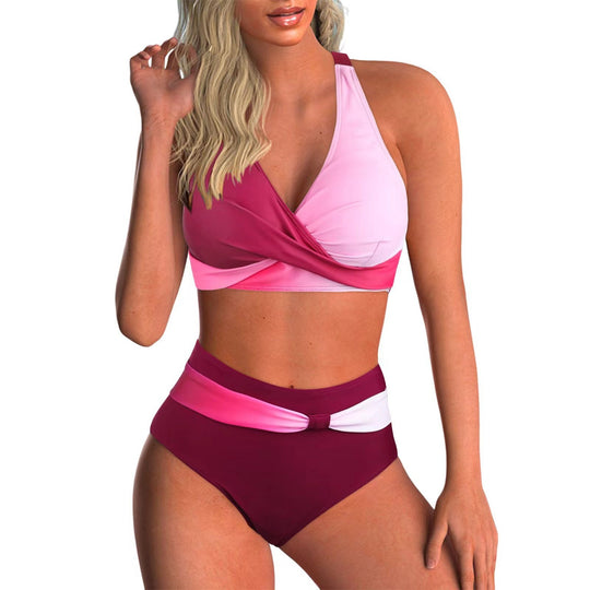 Damen Hochgeschnittenes Bikini-Set mit elegantem Wickel-Top und Comfort-Bund