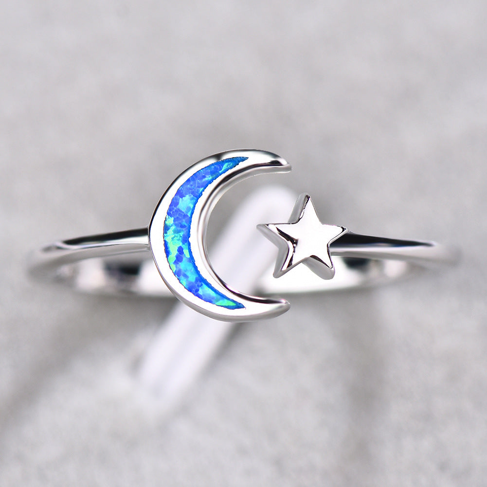 Damen Ring mit geflochtenem Mond- und Sterndesign Shop Nory