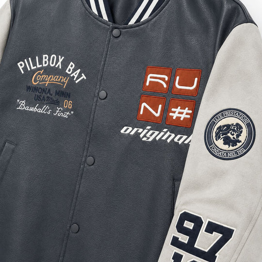 Herren Varsity-Bomberjacke im Retro-College-Stil mit Kunstlederkörper und Kontrastärmeln Shop Nory