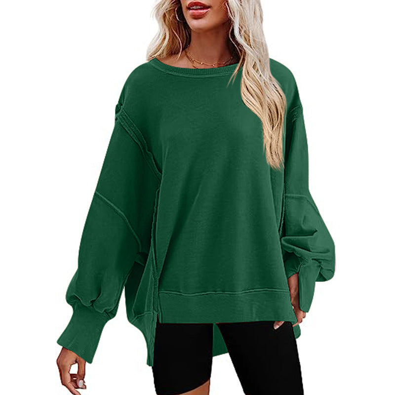 Damen Oversized Sweatshirt mit Ballonärmeln, seitlichen Schlitzen und offenen Kanten Shop Nory
