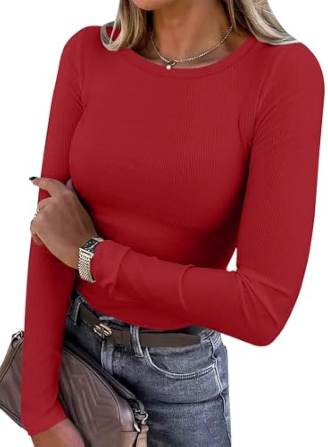 Damen Schmalgeschnittenes Ripp-Longsleeve mit Rundhalsausschnitt und Stretch-Baumwollmix Shop Nory