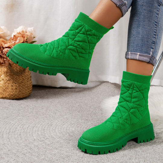 Damen Modische Stiefel mit strukturiertem Obermaterial und rutschfester Profilsohle
